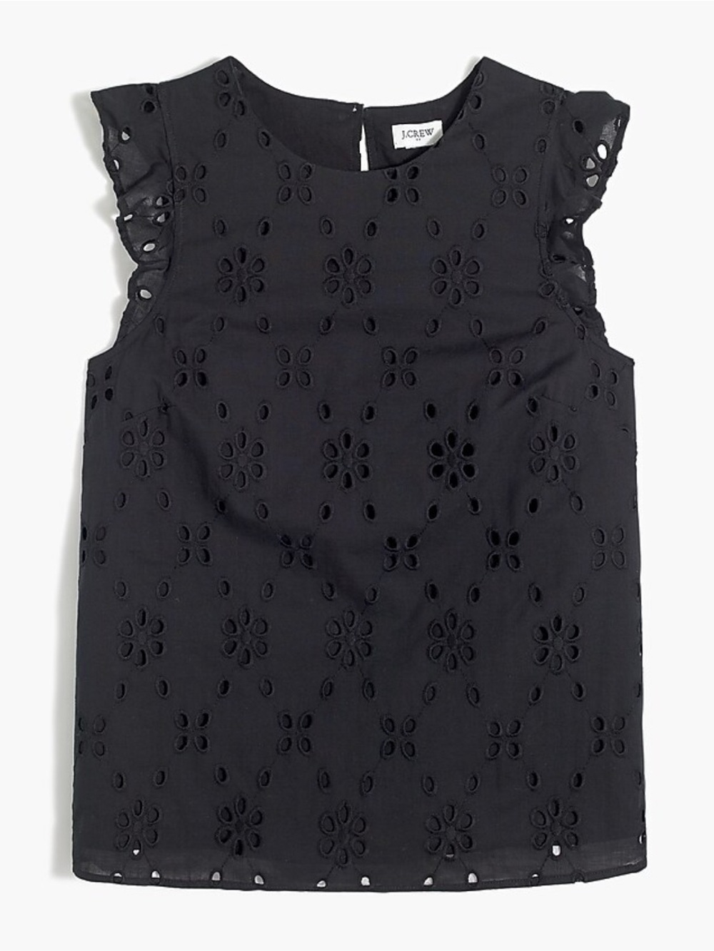 J.Crew Factory SLEEVELESS EYELET RUFFLE TOP SMALL BLACK